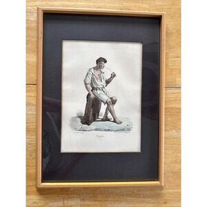 Antique Italian Hand-Colored Engraving Facchino c.1800s Naples Framed